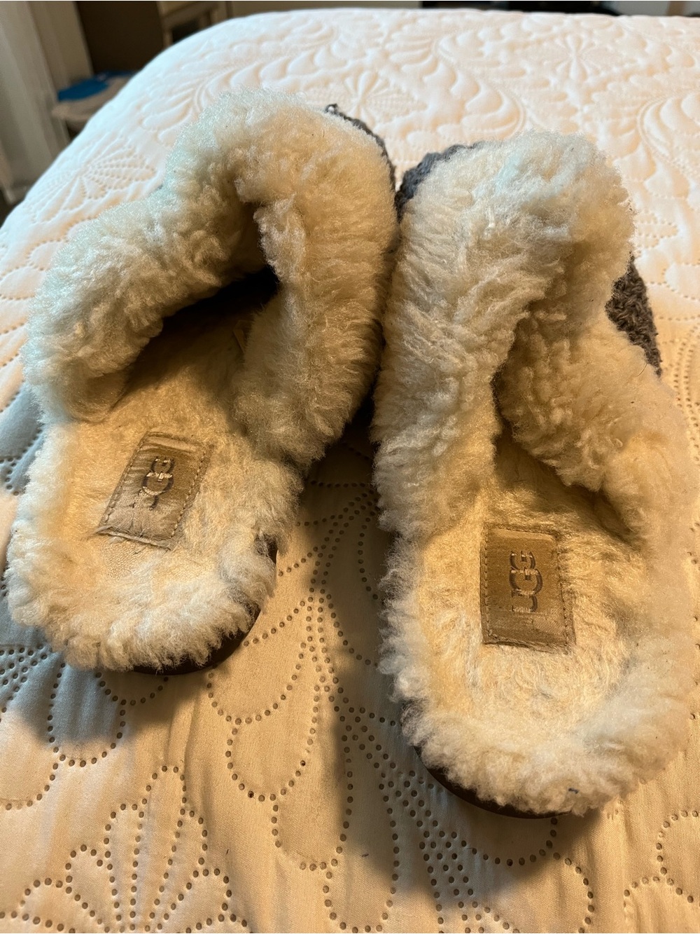 UGG Cream Shearling Slip-On Slippers